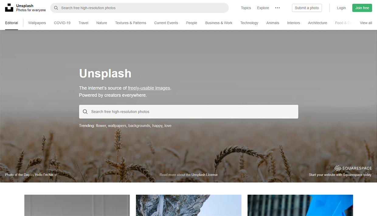 unsplash homepage