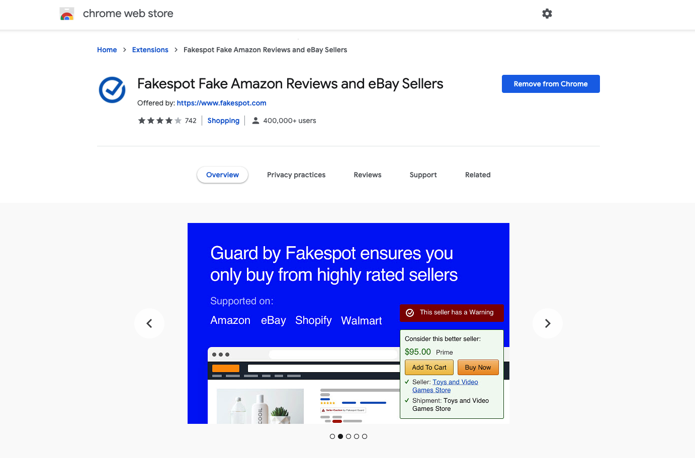 fakespot chrome web store extension